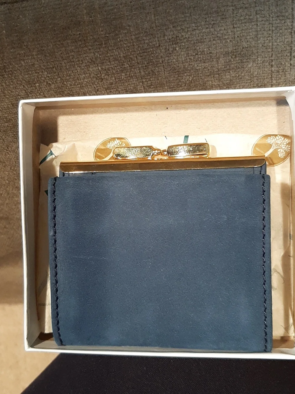 Levenger Greenish Blue Leather Dollar Bill Wallet with Gold-Tone Frame NWT